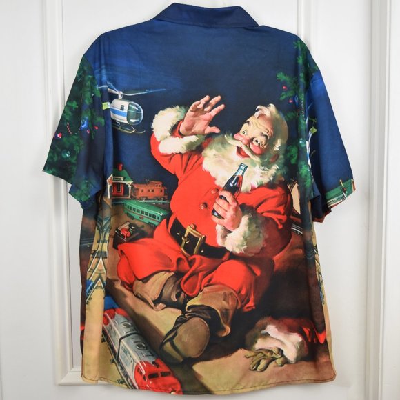 Santa Claus Train Christmas Shirt Men XXL Button Up Short Sleeve AOP 3D Holiday - Picture 2 of 10